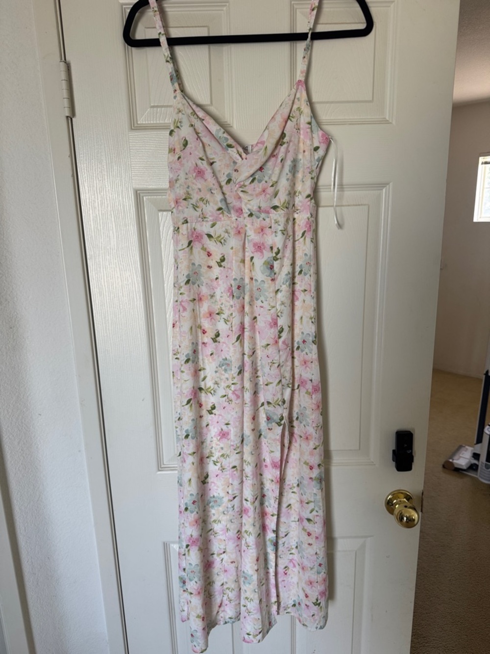 Abercrombie Floral Spaghetti Strap Midi Dress - White with Pink & Green